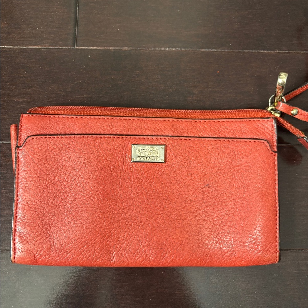 Coach Red/Orange Leather Wristlet
